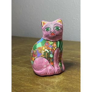 MEXICO  FOLK ART POTTERY PAINTED CAT Pink